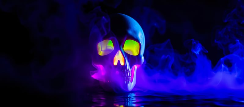 glowing skull emerges from the blue fog photo