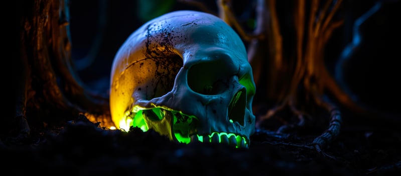 glowing human skull the dark photo