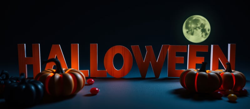 festive halloween scene with glowing pumpkins a moonlit night photo