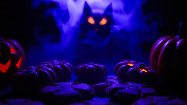 glowing pumpkins a blue haze photo