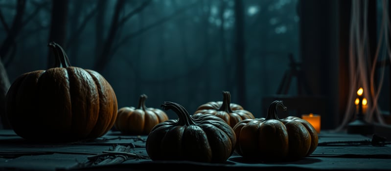 cluster gourds a dark forest setting photo