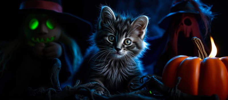 kitten poses a spooky halloween photo