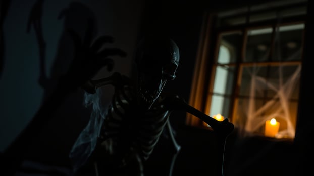 skeletal figure reaches out from the darkness photo