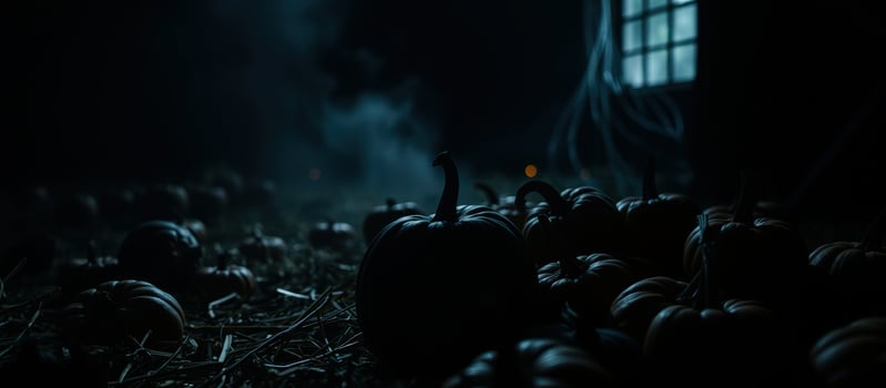 collection pumpkins a smoky dimly lit setting photo