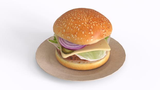 Cheeseburger on plate with white background photo