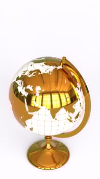 golden globe map with white background photo