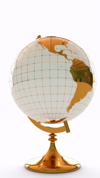 golden globe map with white background photo