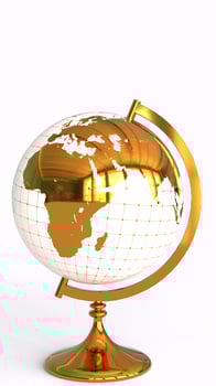 golden globe map with white background photo