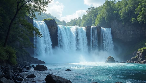 The Majestic Power and Tranquility of a Powerful Waterfall photo