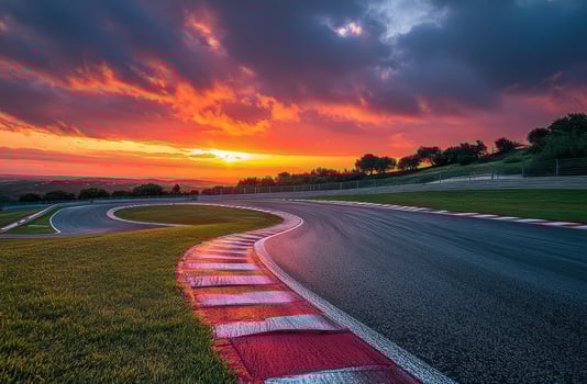 Sunset over the winding racetrack with vibrant skies at a motorsport event in autumn photo