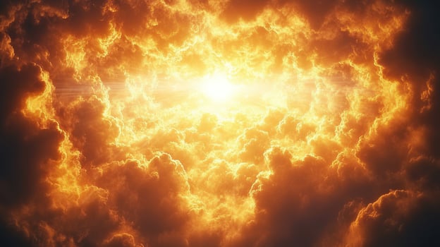 Golden rays burst through dark clouds, creating a stunning view at sunrise photo