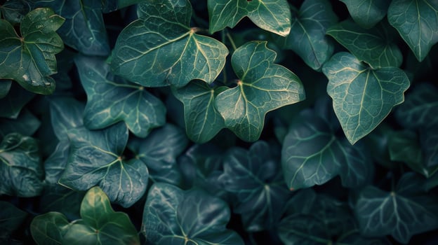 Close up view of lush green ivy leaves growing densely in a garden during the daytime photo
