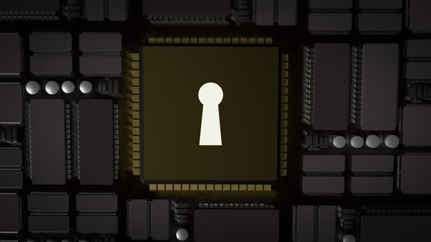 The Lock on pcb Board for technology security concept 3d rendering. photo