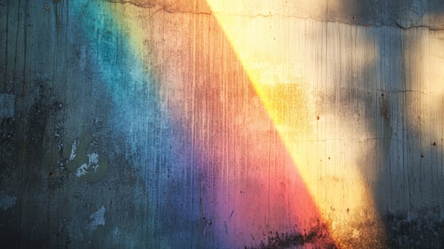 Rainbow Light Cast on a Weathered Concrete Wall photo