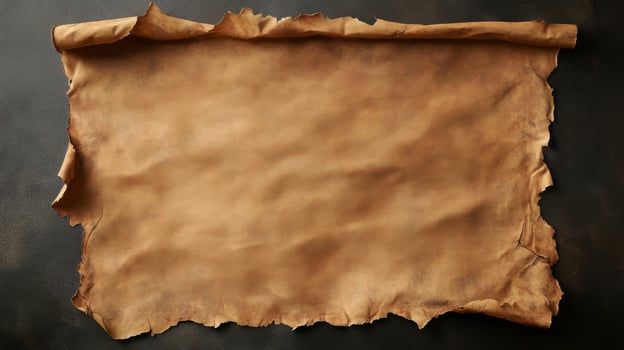 Unfurled Parchment with Torn Edges on Dark Background photo