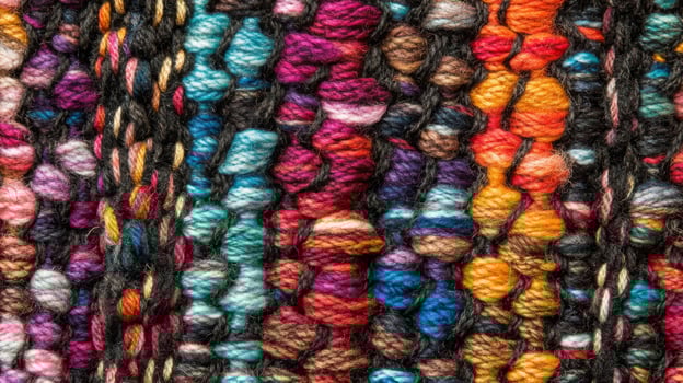 Close-up of multi-colored woven yarn texture photo
