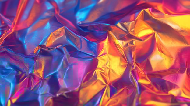 Abstract iridescent holographic foil with crumpled texture. photo