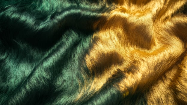 Close-up of a Green and Gold Furry Fabric photo