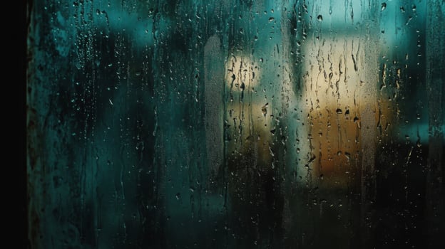 Rain-streaked Window with Blurry Lights photo