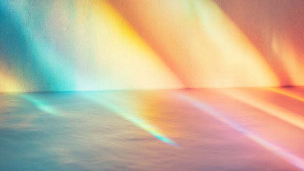 Abstract Rainbow Light Streaks on a Textured Wall and Floor photo