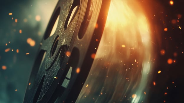 Film Reel with Sparks and Glowing Light photo