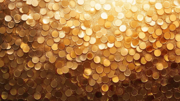 A Close-Up of Shiny Gold Confetti, Illuminating the Surface photo