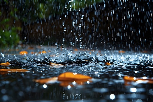 Rainy Day Serenity Water Droplets and Floating Autumn Leaves photo