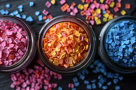 Vibrant Mosaic Tiles in Jars - Colorful Art Supplies for Creative Projects photo