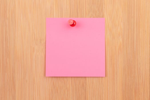 Pink Sticky Note Pinned to the Wooden Message Board. To Do List Reminder in Office. Blank Memo Sticker at Work - Template. Empty Checklist - Mockup photo
