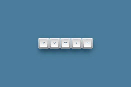 Power text on a 3d keyboard button with shadow concept series photo