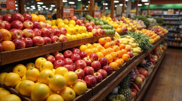 Grocery store's fresh fruit arrangement photo