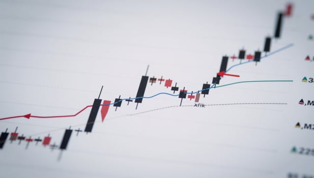 Stock market investment data visualized as an upward trend business financial chart with arrows photo
