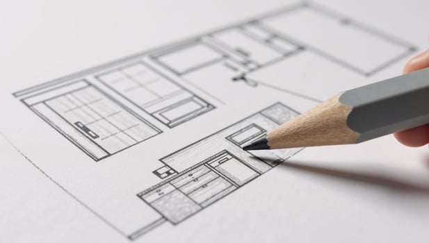 Modern kitchen layout in sleek style featuring topnotch appliances illustrated as an intricate pencil sketch ideal for design presentations or showcasing home remodeling projects photo