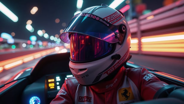 Dynamic racing helmet within an exciting game scene photo