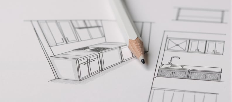Modern kitchen layout in sleek style featuring topnotch appliances illustrated as an intricate pencil sketch ideal for design presentations or showcasing home remodeling projects photo