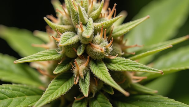 Closeup of cannabis plant showcasing THC CBD crystals photo