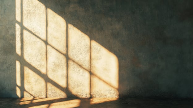 Window Light Casting Grid Pattern Shadows on Textured Wall photo