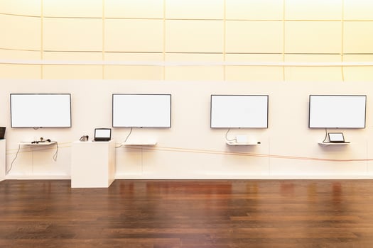 Blank mockup display with laptops at the event photo
