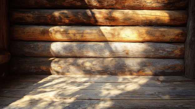 Sunlit Wooden Logs with Shadowed Floor photo
