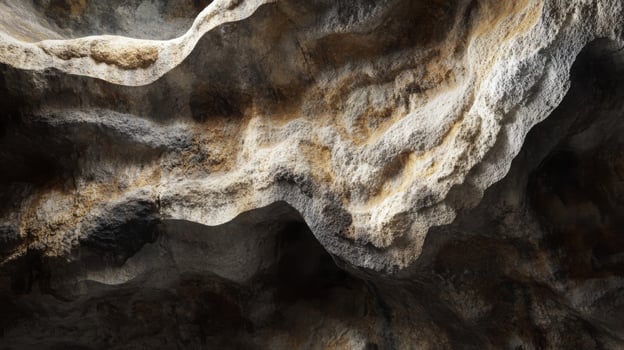 Close-up of a textured, light-brown rock formation with a dark, shadowed background photo