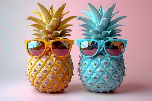 Vibrant Pineapples with Sunglasses on Pastel Background - Summer Vibes Artwork photo