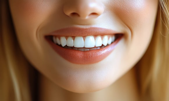A woman with a bright smile showing her teeth. Concept of happiness and confidence photo