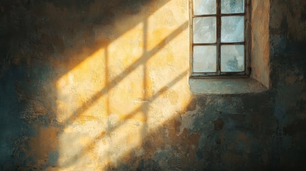 Sunlight streaming through a window onto a weathered wall photo