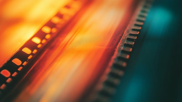 Close-up of a Film Strip with Orange and Teal Lighting photo