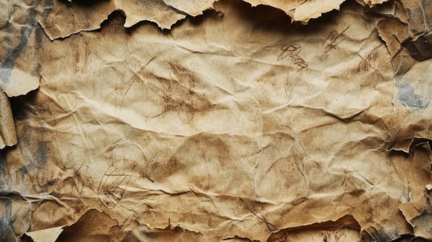 Wrinkled and Torn Brown Paper with Scratches photo