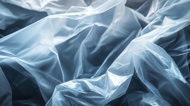 Crinkled Transparent Plastic Sheet in Blue Hues photo