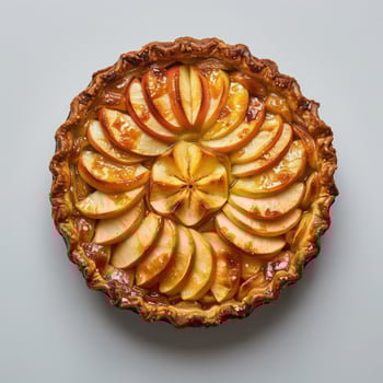 a pie with apples on top of it on a table photo