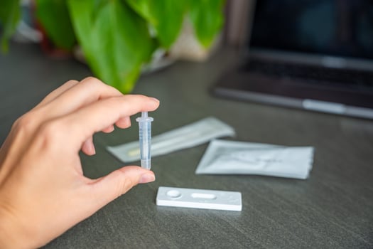 Rapid Antigen Test kit with all needed during swab COVID-19 testing. Coronavirus Self nasal or Home test, Autumn exacerbation of viruses. High quality photo