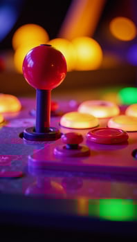 Vibrantlit arcade joystick evokes nostalgia for classic gaming culture photo