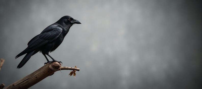 Black raven on a Halloweenthemed distressed gray backdrop in minimalist style photo